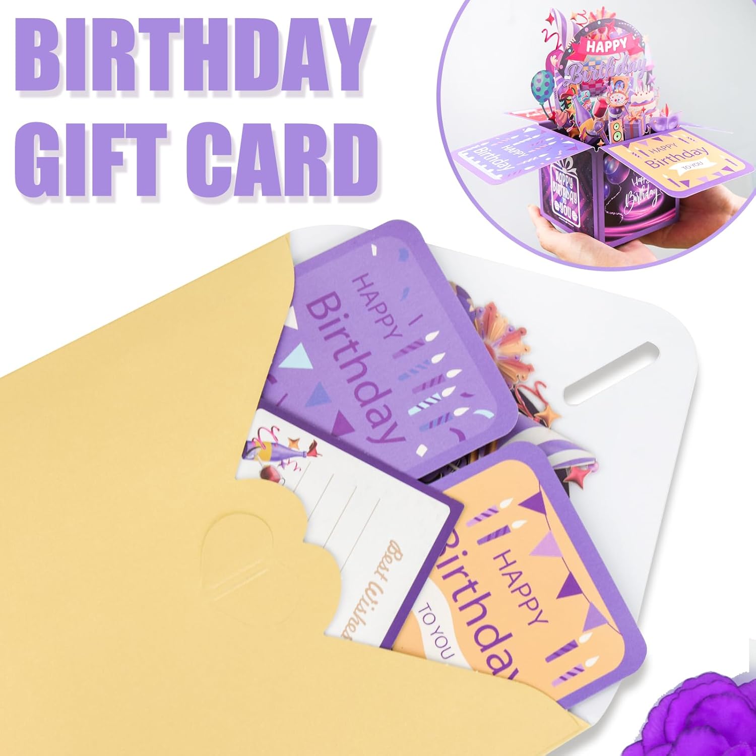 Surprise Pop Up Happy Birthday Cards, Lovely 3D Birthday Card for Adults and Kids with Envelopes, Unique Design Handmade Foldable Greeting Cards for Daughter, Son, Mom, Dad, Friend（Deep Purple） - Image 4