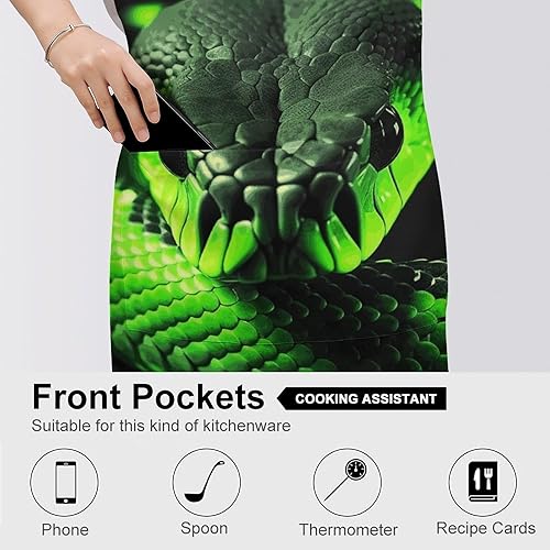 Miniatura 5 de MUSM Apron for Adults - 27.6 X 31.5 Inch, Heavy-Duty Polyester Aprons with Two Large Pockets, Waterproof 3D Snake Kitchen Apron for Cooking,