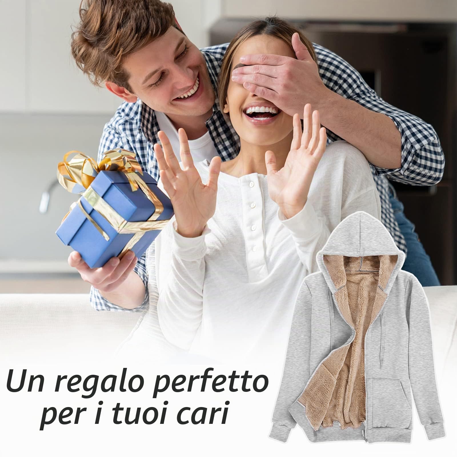 Voqeen Felpa da donna con cappuccio in tinta unita, invernale, calda, foderata, con cerniera, con cappuccio, morbida coperta in pile con tasca