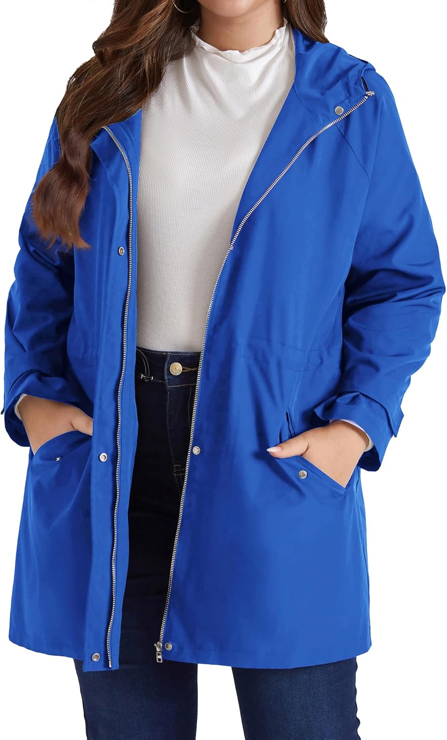 Hanna Nikole Women's Plus Size Waterproof Raincoat Lightweight Windbreaker Hooded Jacket with Pockets