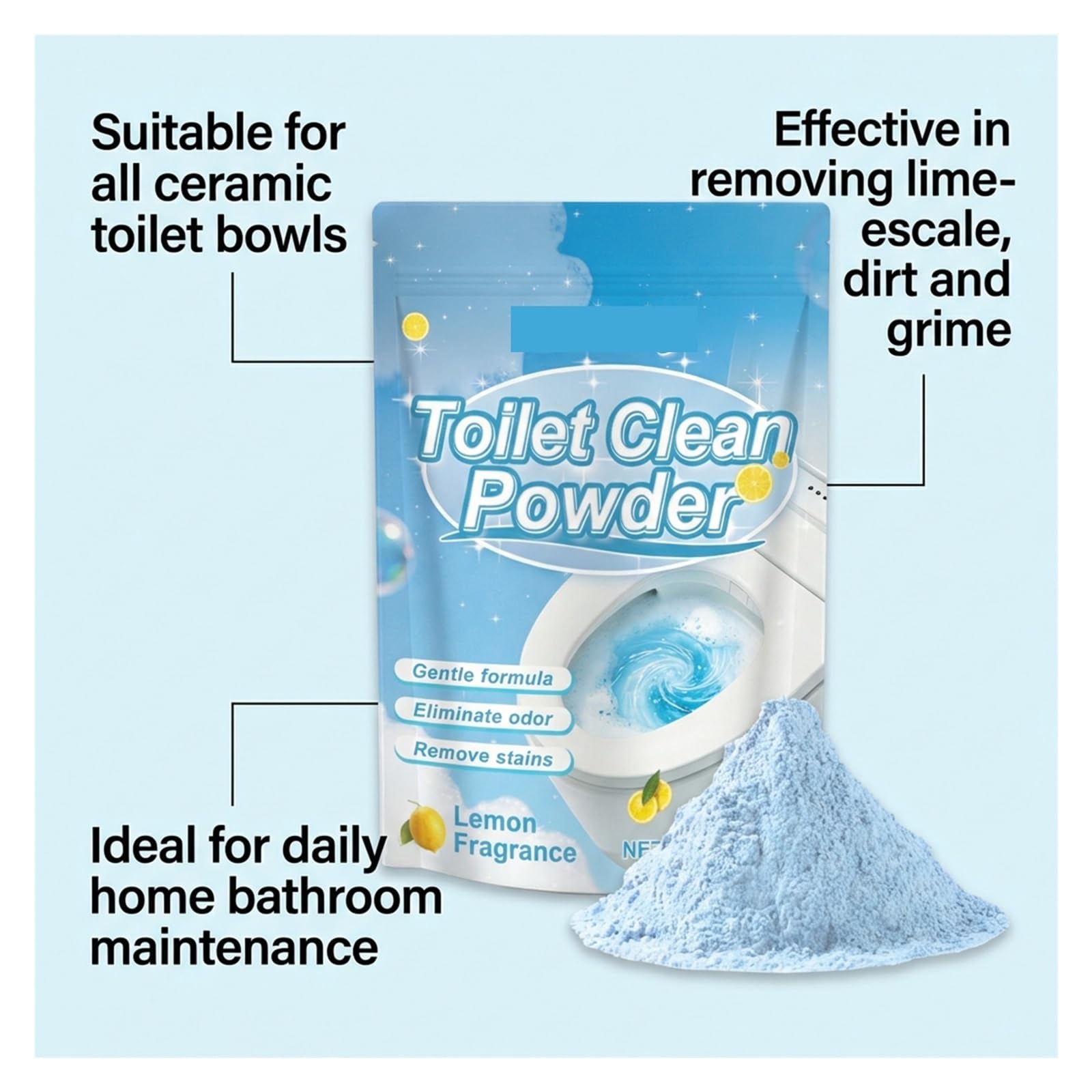 Poudre de nettoyage des toilettes domestiques