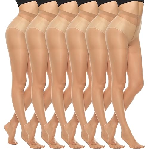 MANZI 6 Pairs 20D Women's Sheer Tights Ultra Thin High Waist Pantyhose Thigh Stockings