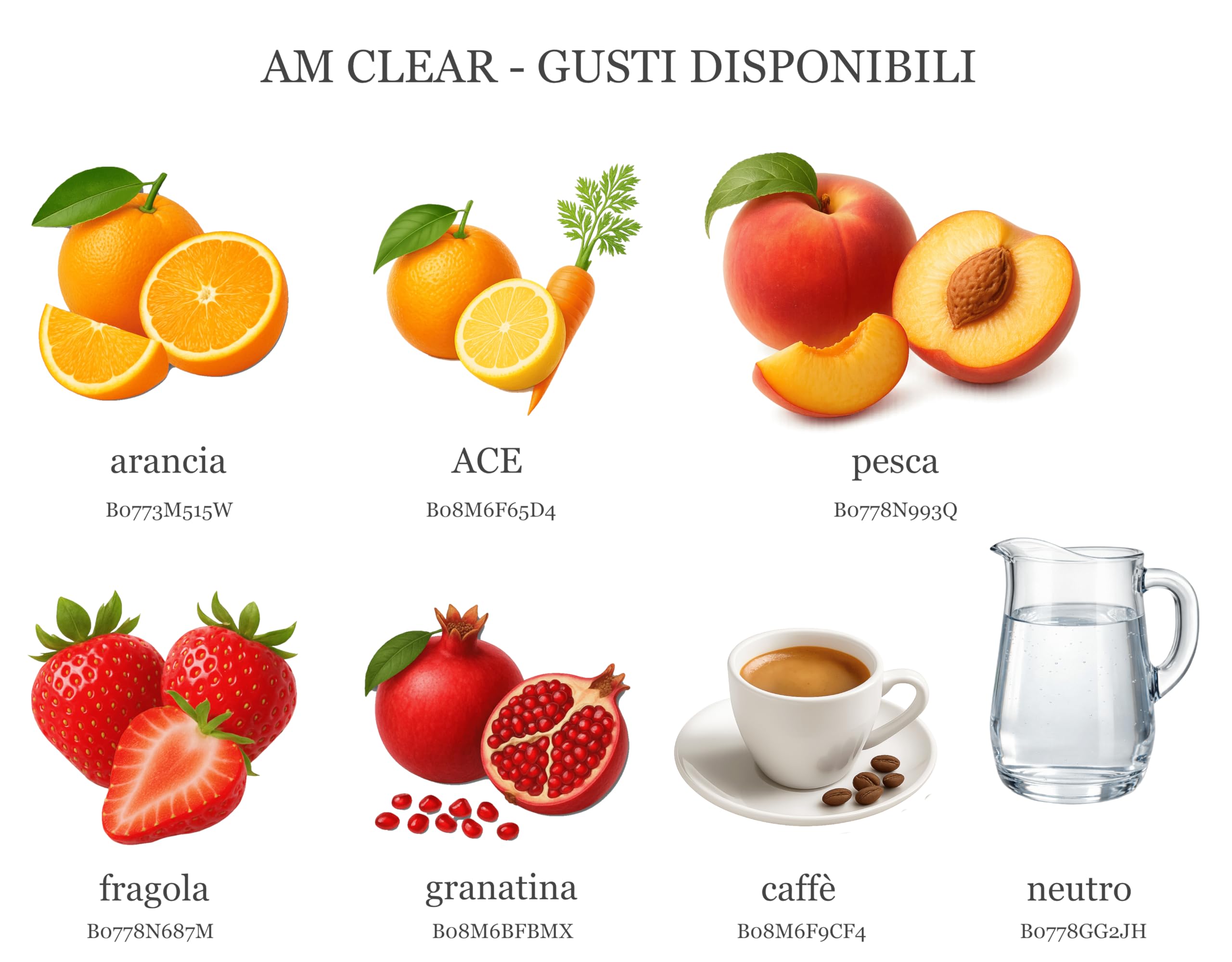 AM CLEAR, Acqua Gelificata, Polvere per 55 Vasetti da 125g, Gusto Granatina