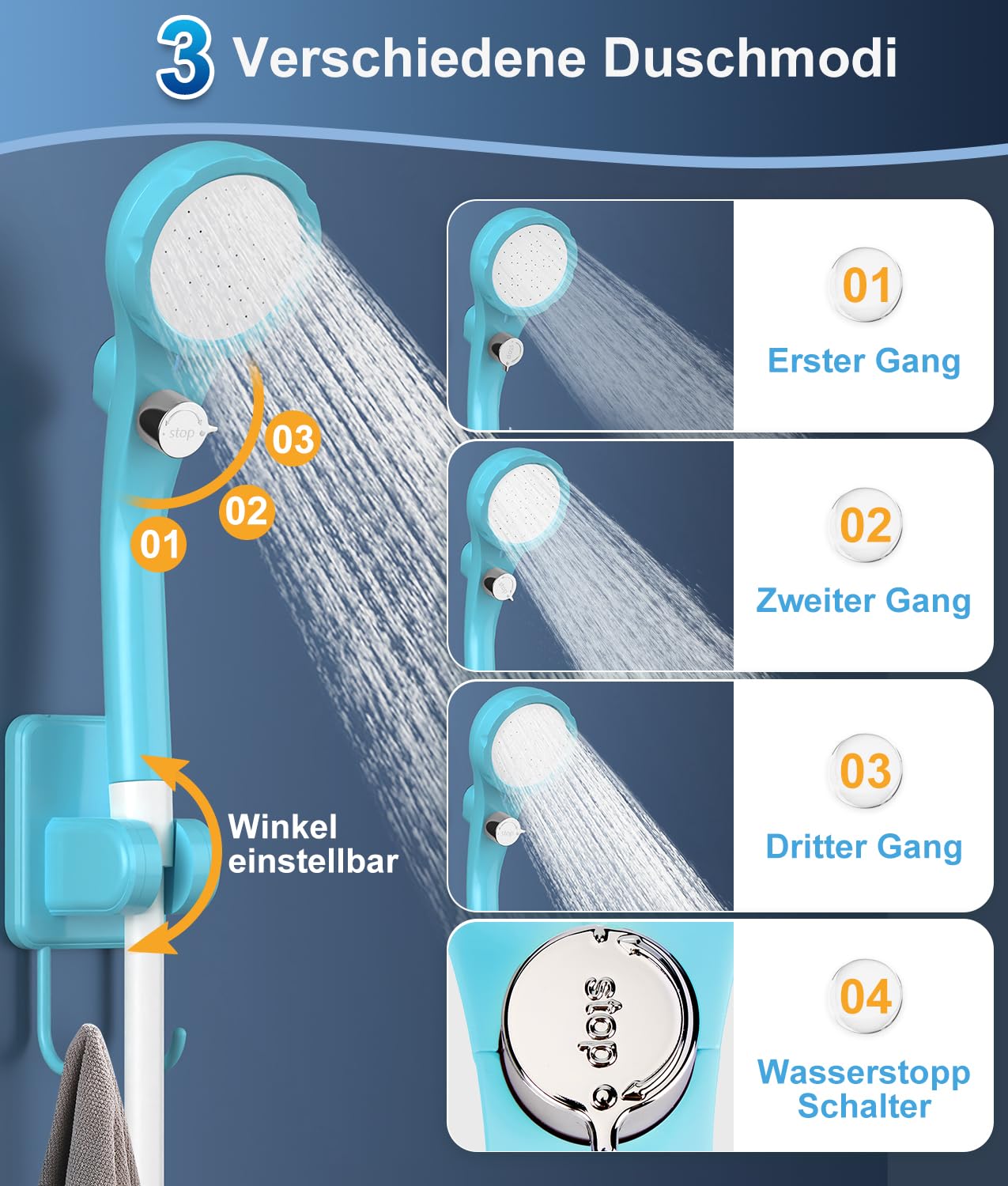 WADEO Tragbare Campingdusche Akku mit Pumpe, Camping Dusche Outdoor mit wiederaufladbarem 6000-mAh-Akku, Mobile Duschen Außenduschen mit Duschkopf und Schlauch, für Camping Reisen Garten Autowaschen