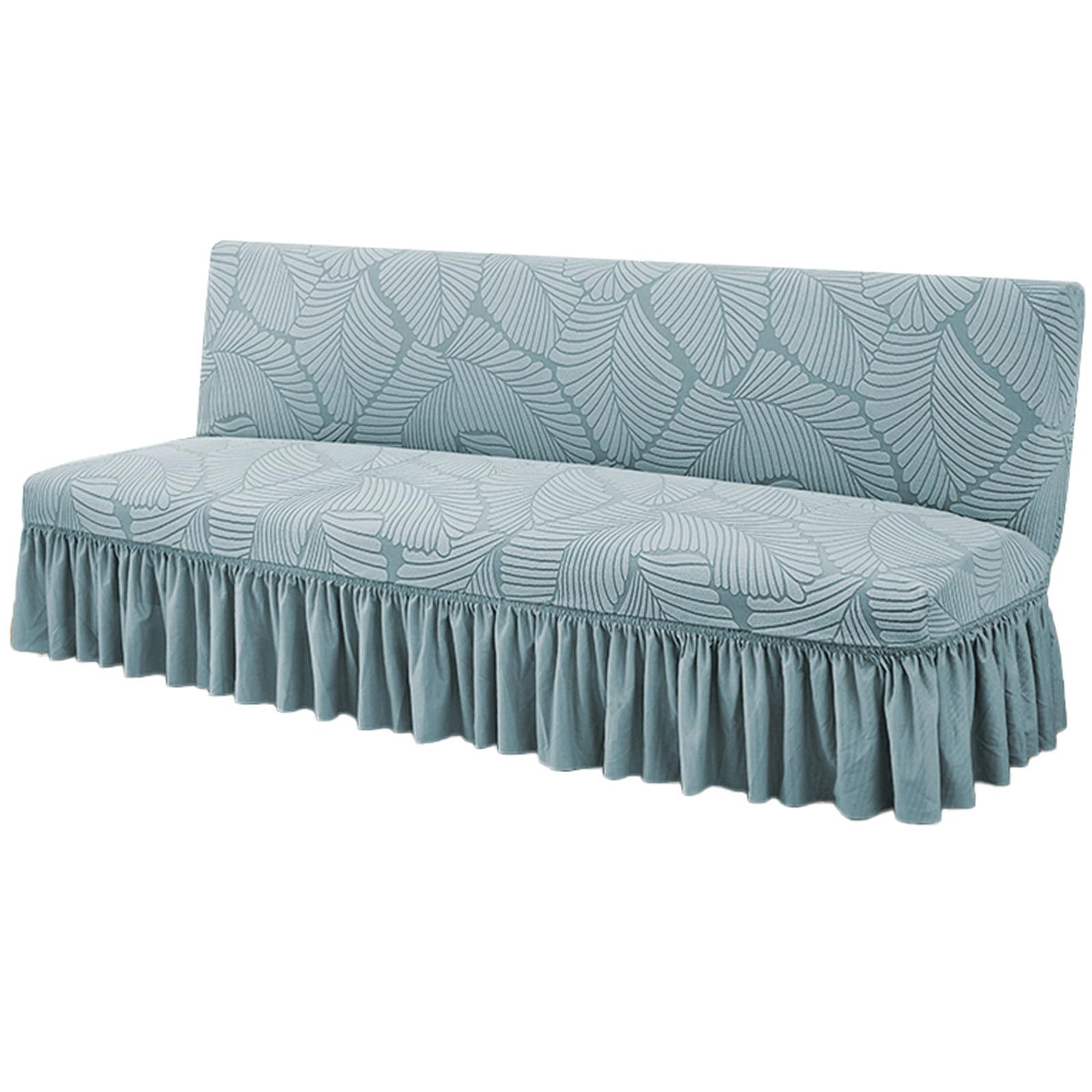 ZRCYXDW Armless Sofa Cover with Skirt, Folding Futon Cover Stretch Sofa Bed Cover Universal Living Room Futon Couch Cover-Light Blue-Medium