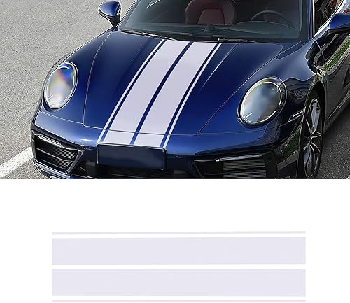 LANZMYAN Calcomanía universal para capó de automóvil, diseño de rayas, vinilo, modificado, accesorios de decoración exterior, color blanco