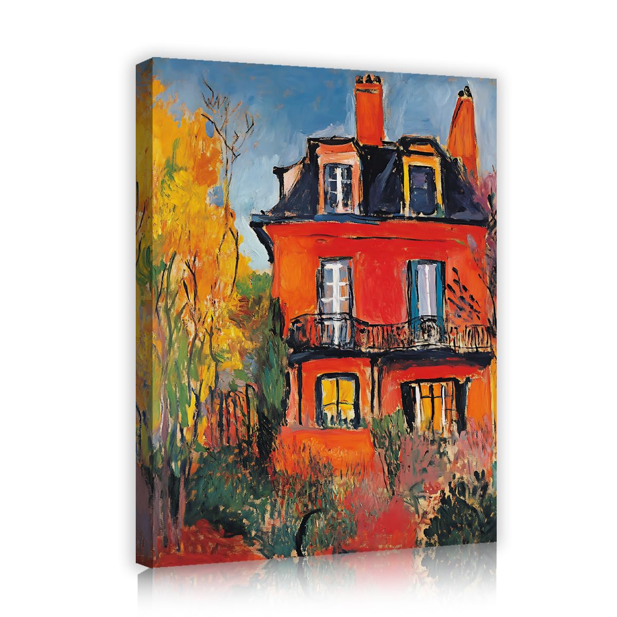 TOANGWALL Red House Canvas Wall Art Fauvism Architecture Poster Autumn Landscape Prints French Villa Picture Living Room Bedroom Hallway Vintage Impressionist Home Decor 70x85cm