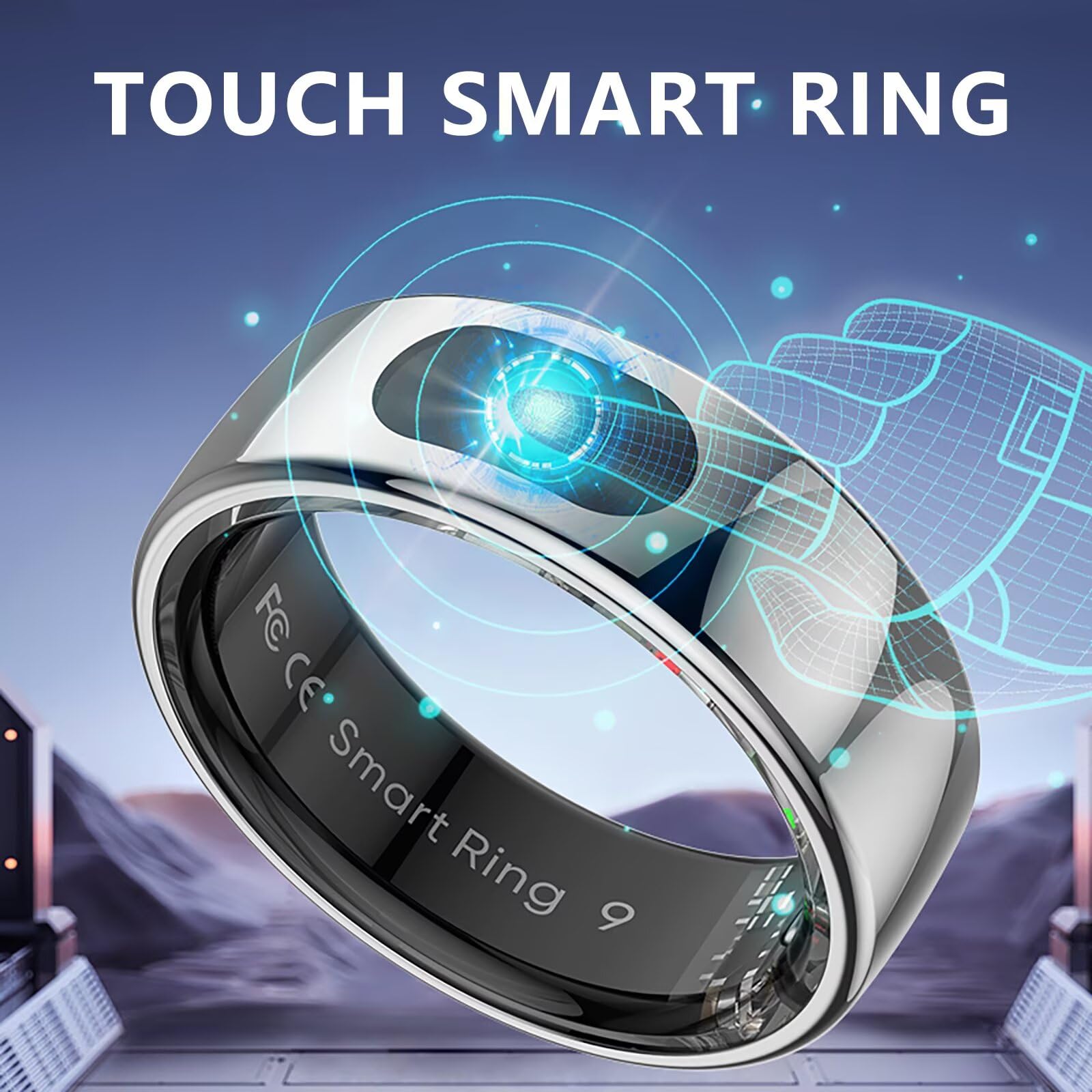Bague connectée avec affichage numérique, suivi de la fréquence cardiaque et du sommeil, étanche, manuel d'utilisation