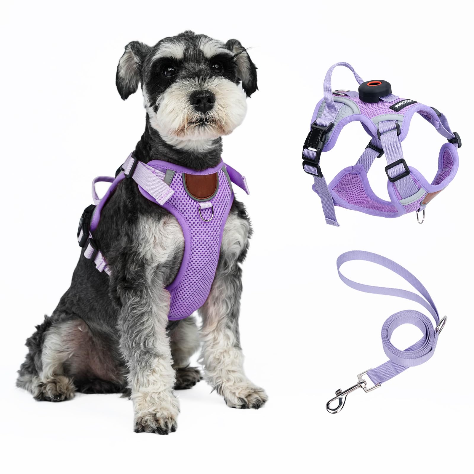 Cat Harness and Leash Set With AirTag Holder, Upgraded Escape Proof Adjustable Kitten Vest with Lead for Large Cat Fat Small Dog Puppy Walking, Soft Breathable Mesh Reflective Jacket Vest XL, Purple