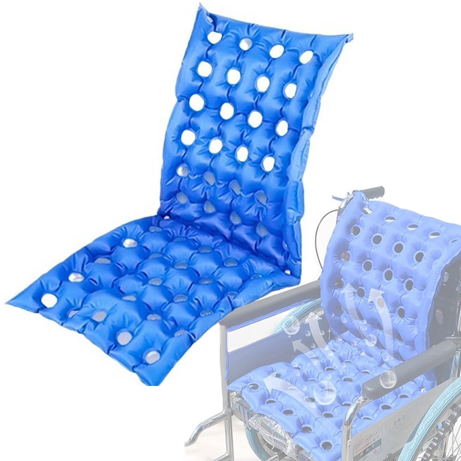 COYEUX Cuscino Anti-decubito, Cuscino Gonfiabile con 55 Fori, Materasso Gonfiabile reclinabile, Portata 75 kg, con Pompa ad Aria, per Sedia a rotelle, Sollievo dal Dolore al coccige, Ufficio, Auto