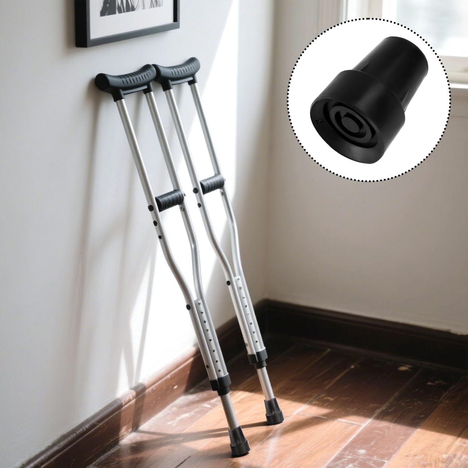 4 Pack Cane Rubber Tips for Replacement 0.75 Inch Heavy Duty Walking Cane Rubber Tip for Crutch Sticks Non-Slip Walkers Tips Canes Crutches Accessories for Seniors Walking Stick Hiking Poles (Black)