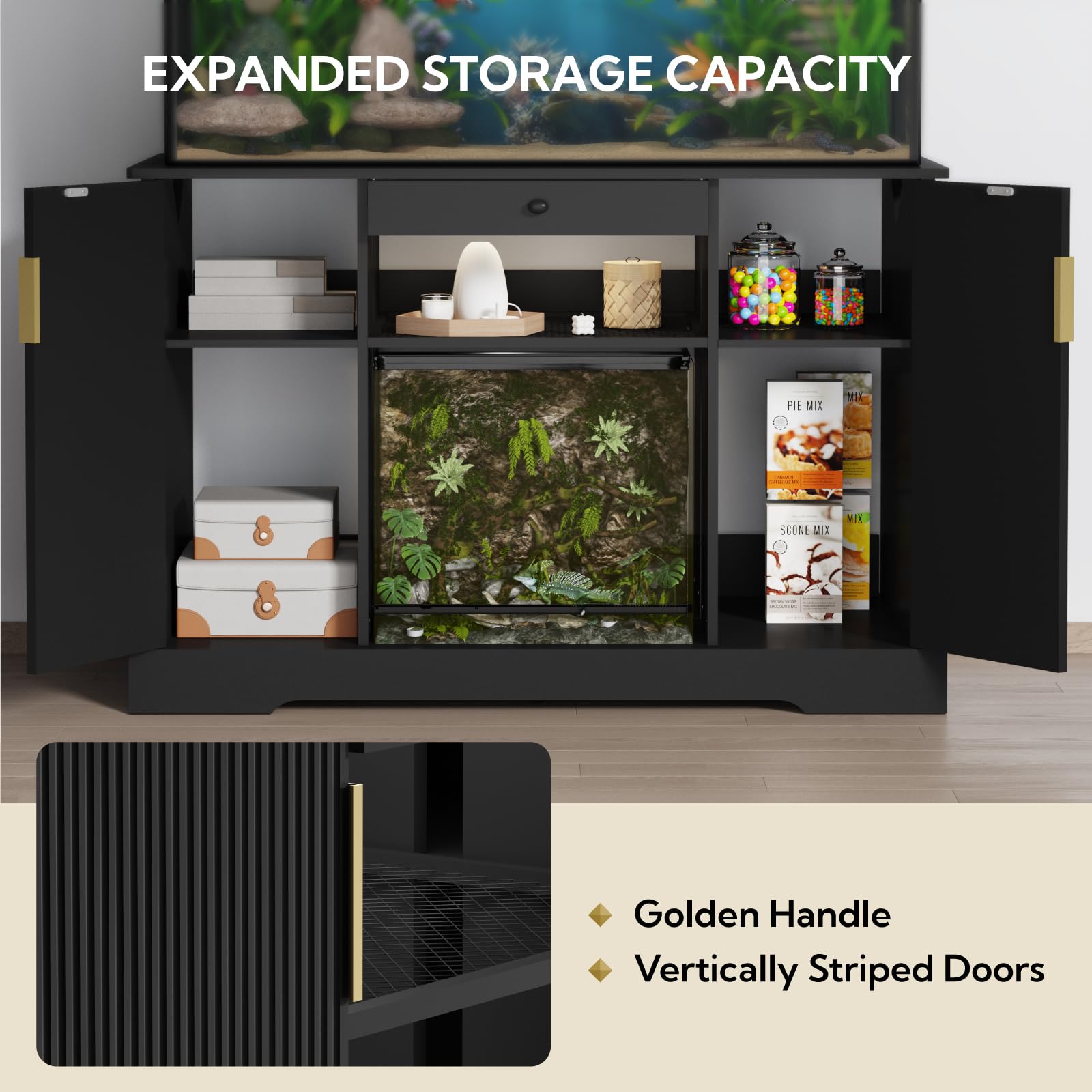 Support pour Terrarium Reptile, Support pour Aquarium avec Rangement, Meuble en Bois pour Terrarium, Armoire pour Aquarium à Reptiles, 120 x 60 x 80 cm