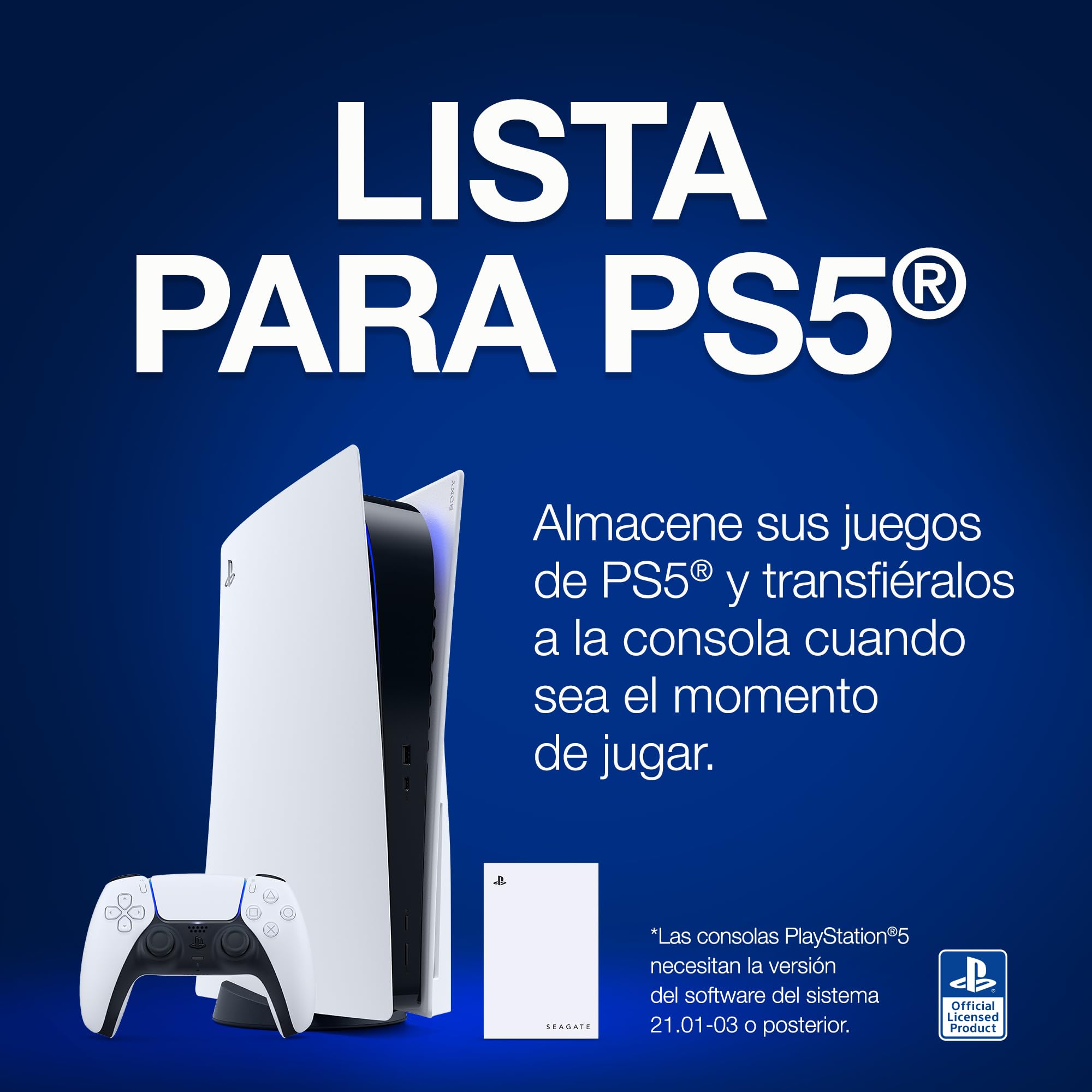 Seagate Unidad HDD Externa Game Drive for PS5 de 2 TB: USB 3.0, Licencia Oficial, LED en Azul (STLV2000201)