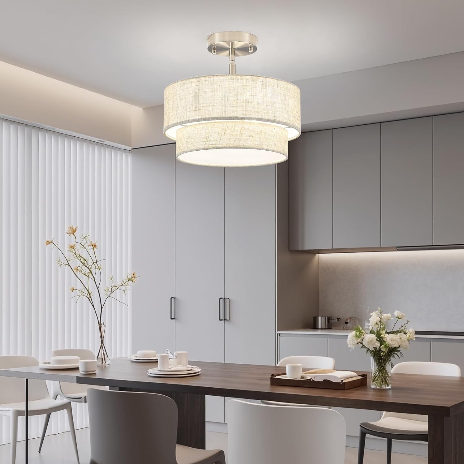 Semi Flush Mount Ceiling Light - 12.6in Diameter, Fits Flat & Sloped Ceilings, 3-Light E26, Dimable 3-Color Temp, ETL Listed, Modern Farmhouse Lighting for Entryway, Hallway, Kitchen