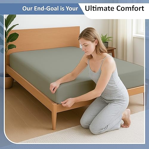 Miniatura 3 de Cottington Lane Sábana bajera ajustable de 1 pieza tamaño King solamente, algodón egipcio de calidad hotelera premium, sábanas inferiores con