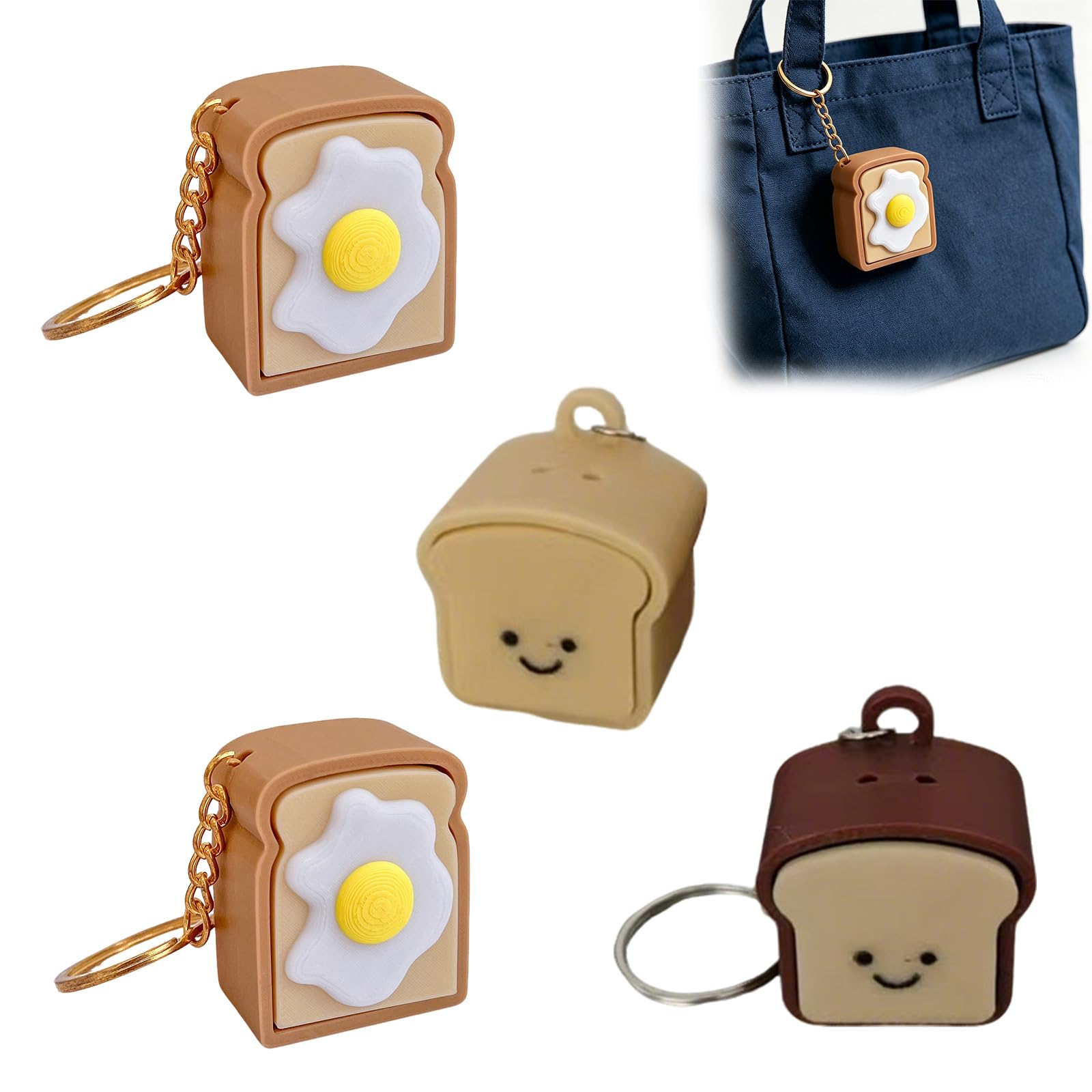 2PCS Toasty Keyboard Clicker Keychain Brown & White Bread Fidget Button Keychain Portable Stress Relief Keyring Cute keyboard fidget toy Bag Accessory for Women Men Office Workers Gifts (4PCS)