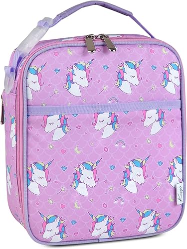 Miniatura 8 de Kasqo Lonchera para niñas, bolsa de almuerzo aislada para niños, bolsa de almuerzo con correa para el hombro, soporte para botella de agua,