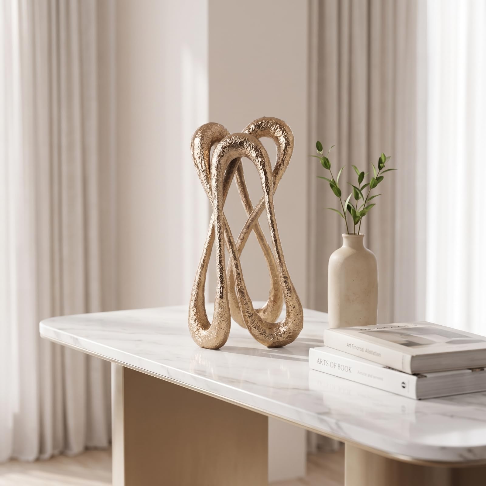 Sculpture Décorative Morne en Métal avec Boucle Artistique et Socle Rectangulaire Stable pour Décoration Intérieure Bureau Salon