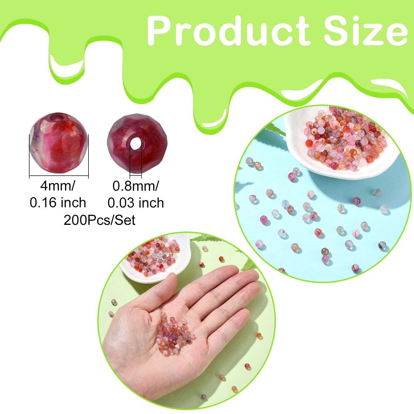 UR URLIFEHALL 200 Pcs Pink Series Natural Agate Beads 4mm Faceted Round Beads Gemstone Loose Beads for Jewellery Making DIY Bracelet Crafts - Image 2