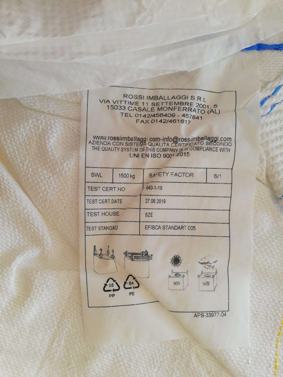10 Sacchi Big Bag Omologati R, 1500 kg 90x90x140 cm, Sacco Polipropilene per Trasporto e Smaltimento Rifiuti Speciali e Calcinacci, Chiusura a Caramella (Rifiuti speciali R, 10 sacchi)
