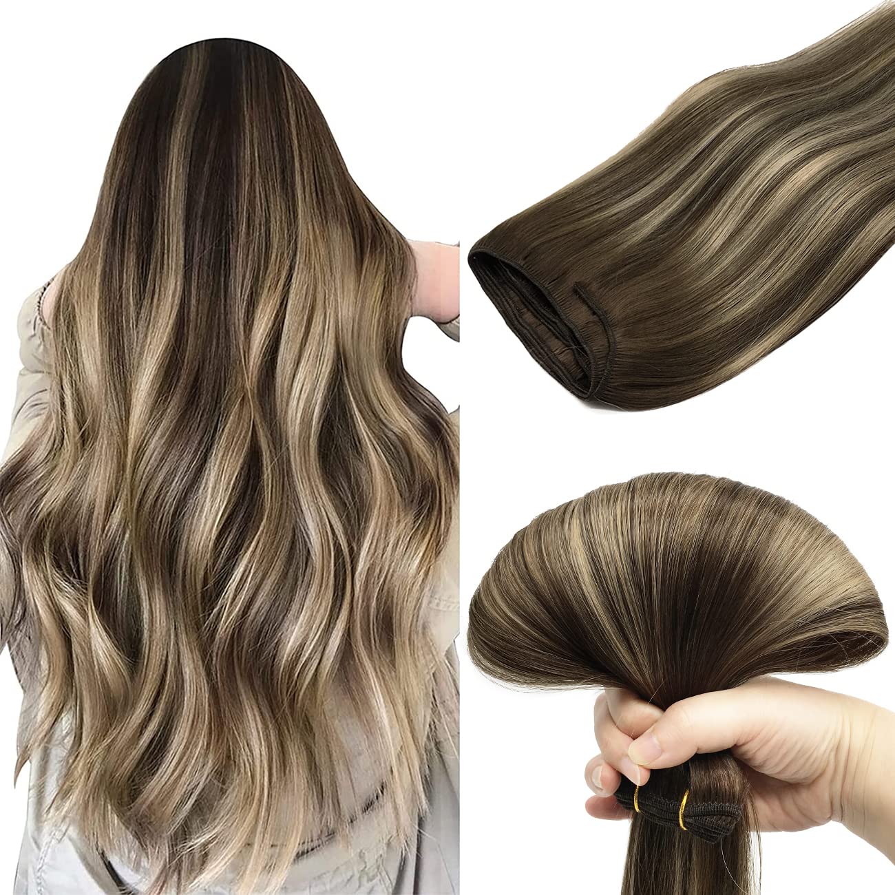 22in Real Human Hair Sew in Weft Extensions Full Head 110g Straight DOORES Weft Hair Extensions Sew in Hair Extensions Real  main image 2