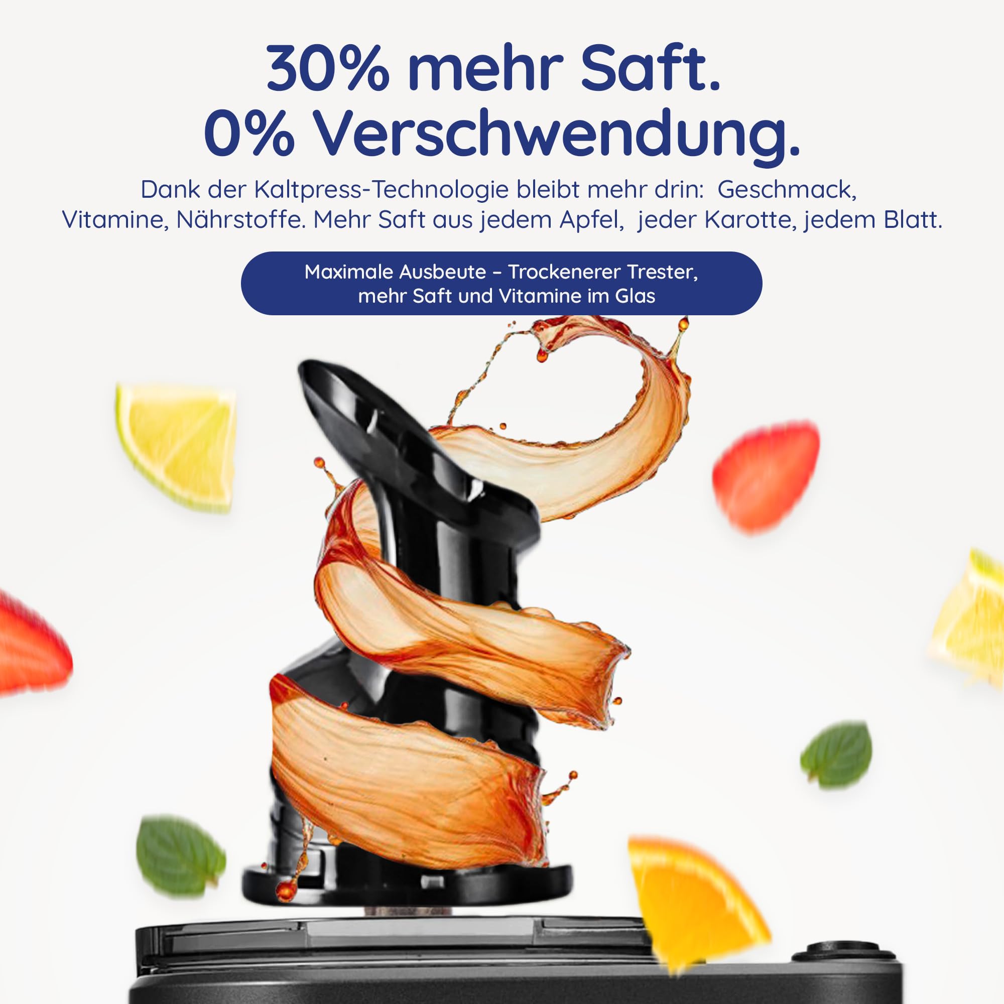 Safecourt Entsafter Gemüse und Obst - Slow Juicer [XXL Einfüllschacht für Ganzes Obst und Gemüse] Saftpresse elektrisch [mit 90% Saftergebnis] - Obstpresse [mit 1.5 Liter Fassungsvermögen] - Silber