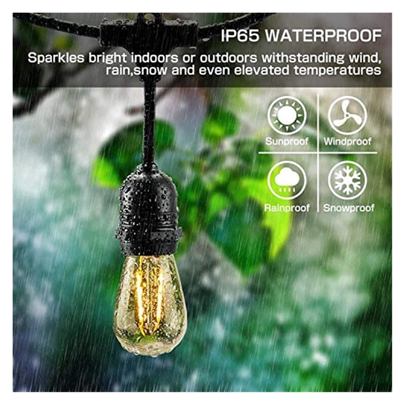 S14 Leichte S14 LED, Festoon-Lichtstring 30 hängende Buchsen E27-Basis und 2W-LED. Warmweiß 2700K-Zwiebeln, geeignet for Terrassen, Hinterhöfe, Cafés, Hochzeiten