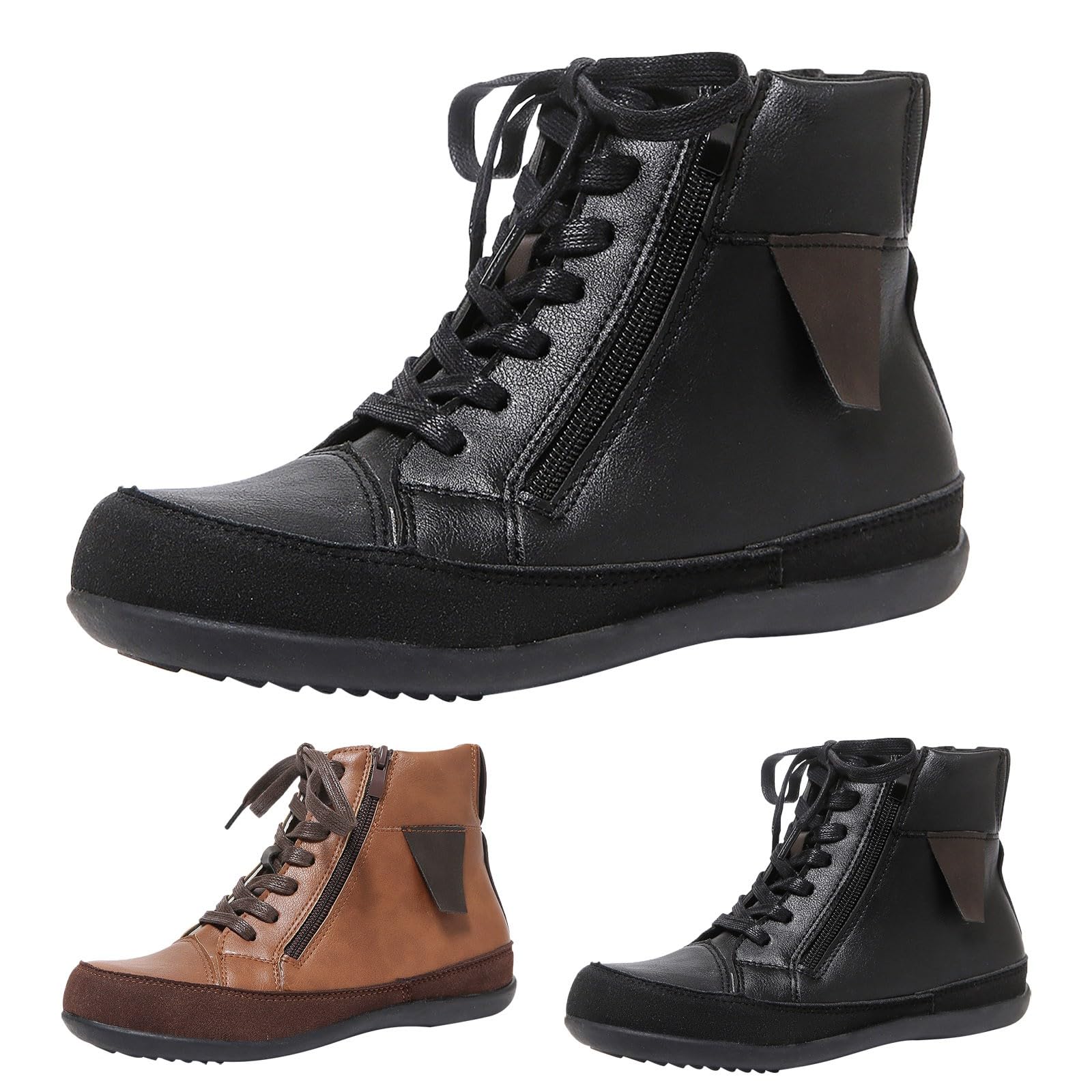 Cocila Botines Casuales para Mujer con Cremallera Lateral Y De Goma Ante. Zapatillas Invierno Botas Planas Piel Tacon Fino Barefoot Cuña Casual Nieve Hombre Agua Moto Calzado Cordones Serraje