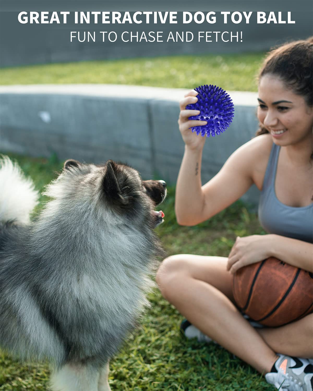 Pweituoet Quietschender Hundeball für mittelgroße und große Hunde, stacheliges Hundespielzeug für saubere Zähne und Training, großes Hundespielzeug für aggressive Kauer, 11,4 cm, 2 Stück