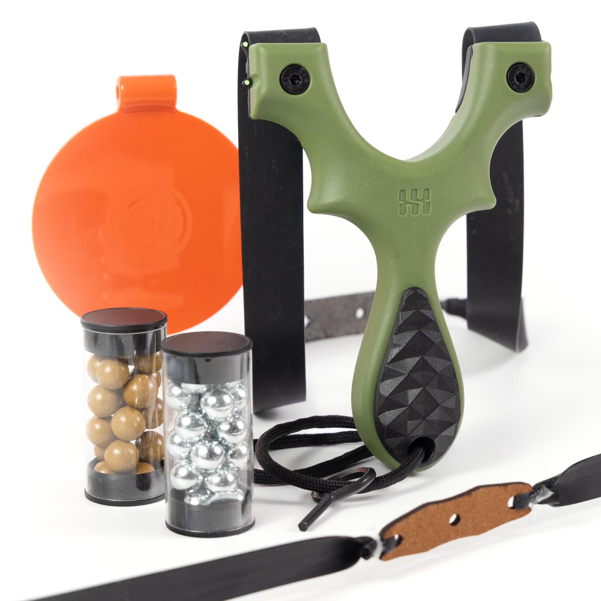 SimpleShot Scout LT2 Schleuderbündel mit Zielscheibe, Stahl- und Tonmunition und 2 Band-Sets, integrierter Clip-Bandbefestigung, Glasfaser-Visier, modulare Griffwaage, Anfänger bis Profi
