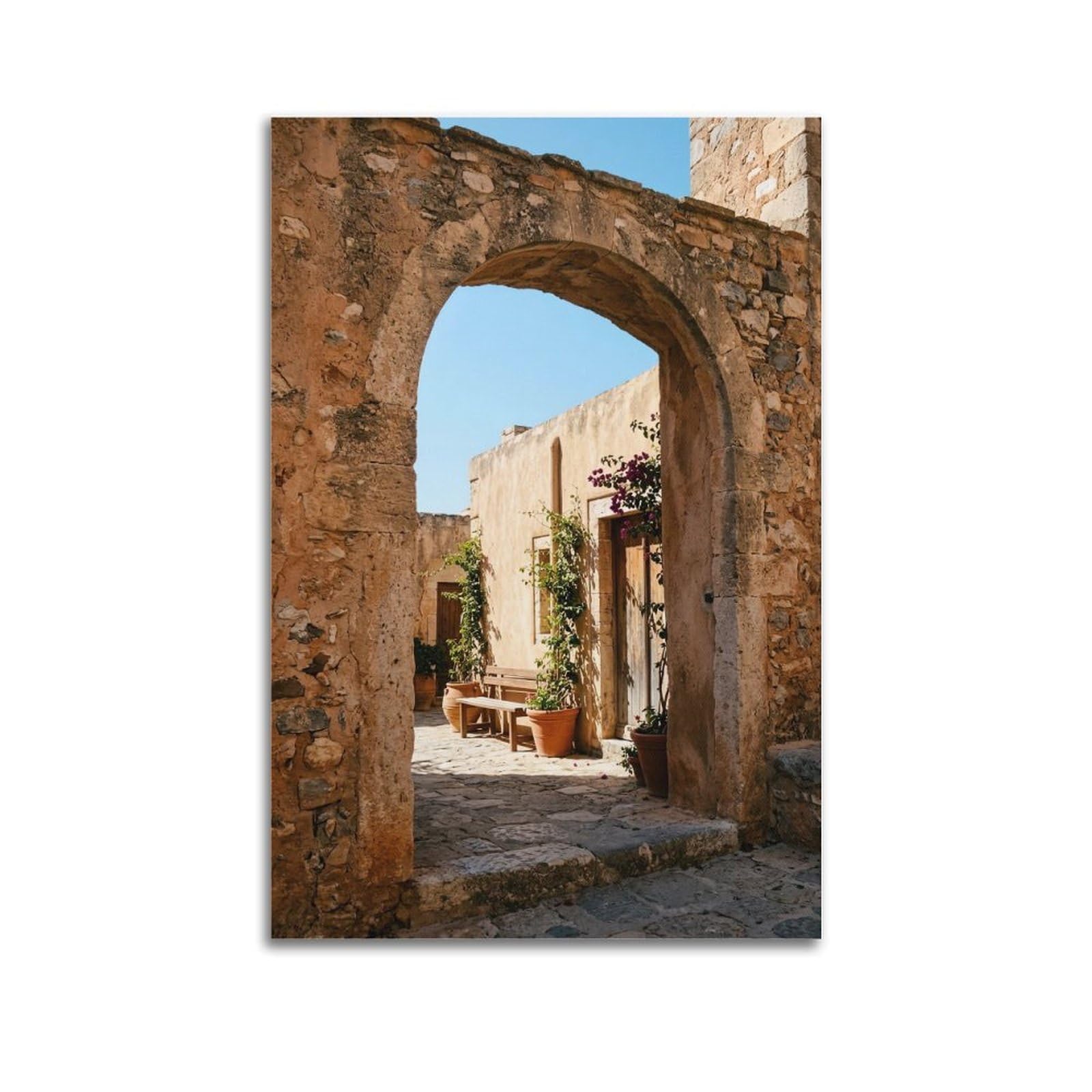 FQNYR Mediterranean Life Photo Arch Frame Within Frame Poster Painting Canvas Wall Art Print20x30inch(50x75cm) Unframe-style