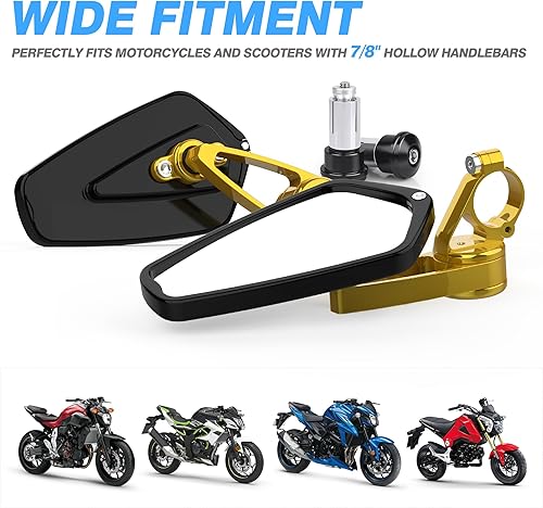 Vista 22 de MICTUNING Espejos retrovisores de motocicleta – 7/8 pulgadas (0.866 in) compatibles con la mayoría de Honda Grom, Yamaha, Kawasaki, Ducati, Suzuki