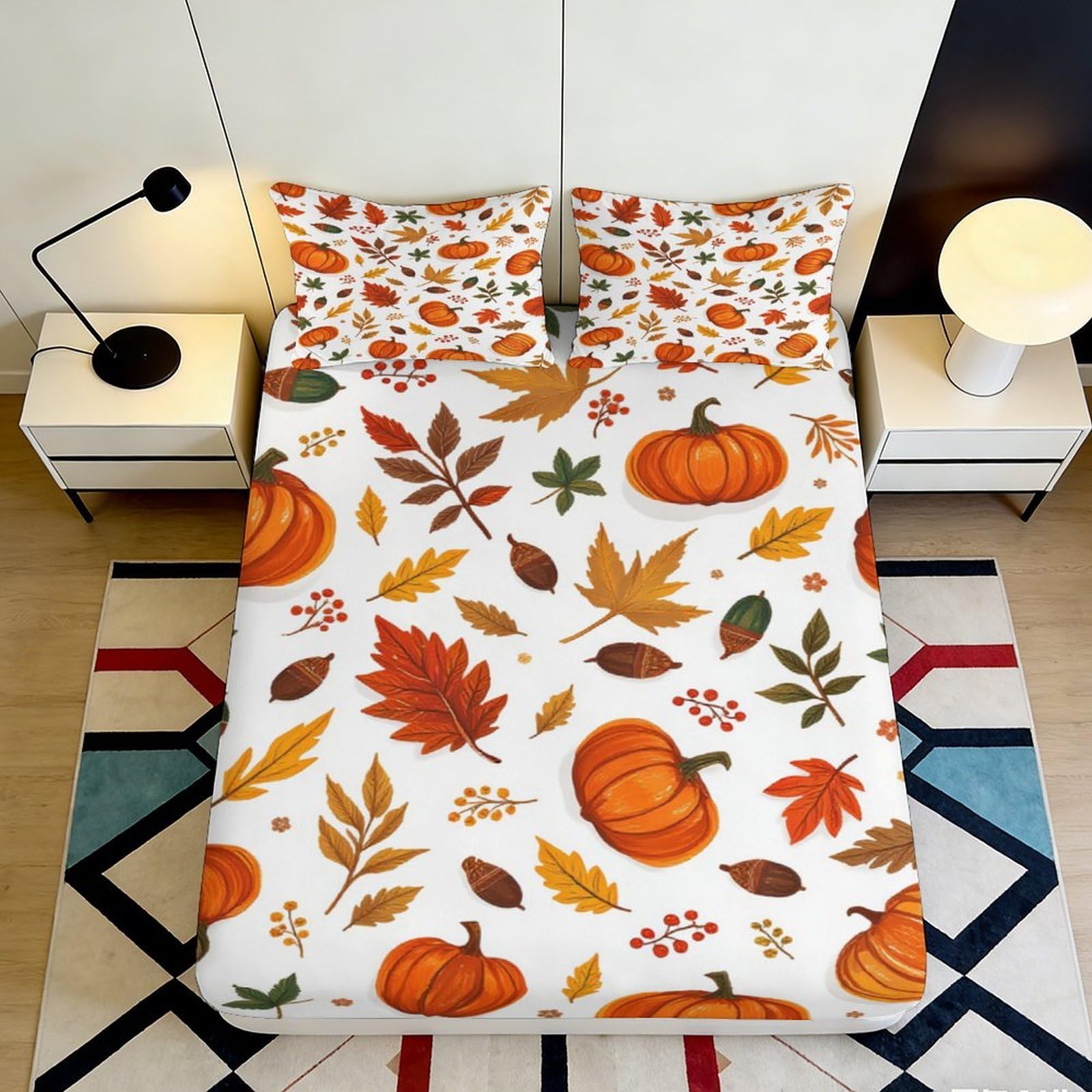 Jqzkxnhpbr Style-1 3D Printed Pumpkin Autumn Leaves Fitted Sheet Microfiber Soft Mattress Cover For Bedroom Guest Room Decor 90X200x25cm