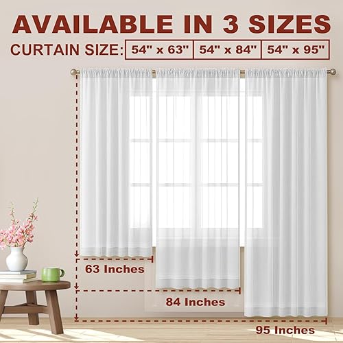 Miniatura 5 de YHSF Elegantes paneles de cortina de gasa transparente con bolsillo para barra para dormitorio, sala de estar, comedor, patio, puerta corrediza de