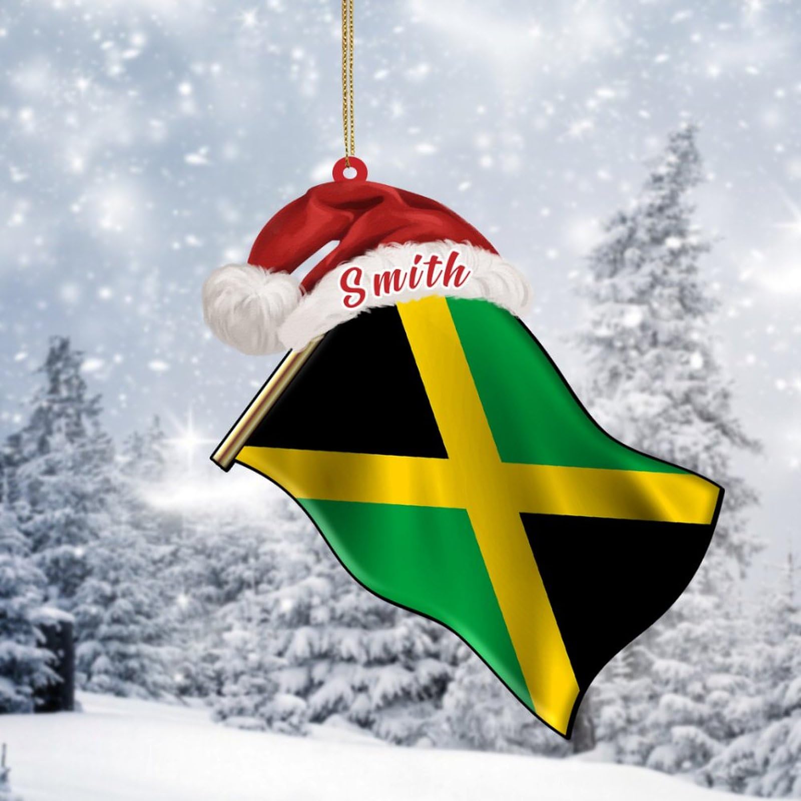 Dreamautumn Jamaica National Flags 2D Acrylic Christmas Ornaments,Custom Name Flag Ornaments For Christmas Tree Hanging Decoration,Funny Xmas Ornament Baubles Stocking Stuffers For Kids Family