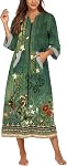 Ekouaer Women Zipper Robe 3/4 Sleeves Loungewear Full Length Sleepwear Pockets Housecoat Long Soft Bathrobe