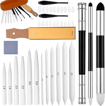 39 Pcs Blending Stumps for Drawing Blending Stump Set Sketch Drawing Tools Accessories with Sandpaper Pencil Sharpener Extension Tool Erasers, Sponge Replacement Heads & Bag for Charcoal Sketch