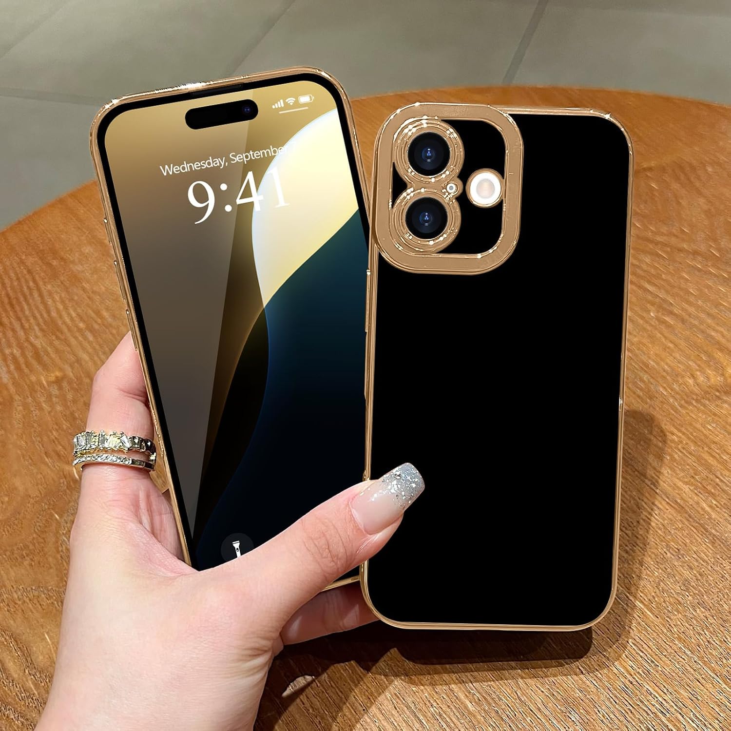 Lafunda Designed for iPhone 16 Plus Case Cute, Luxury Plating for Women Girls Gold Edge Soft TPU Bumper Cover with Camera Protection Shockproof Silicone Phone Case for iPhone 16 Plus, Black - Image 6