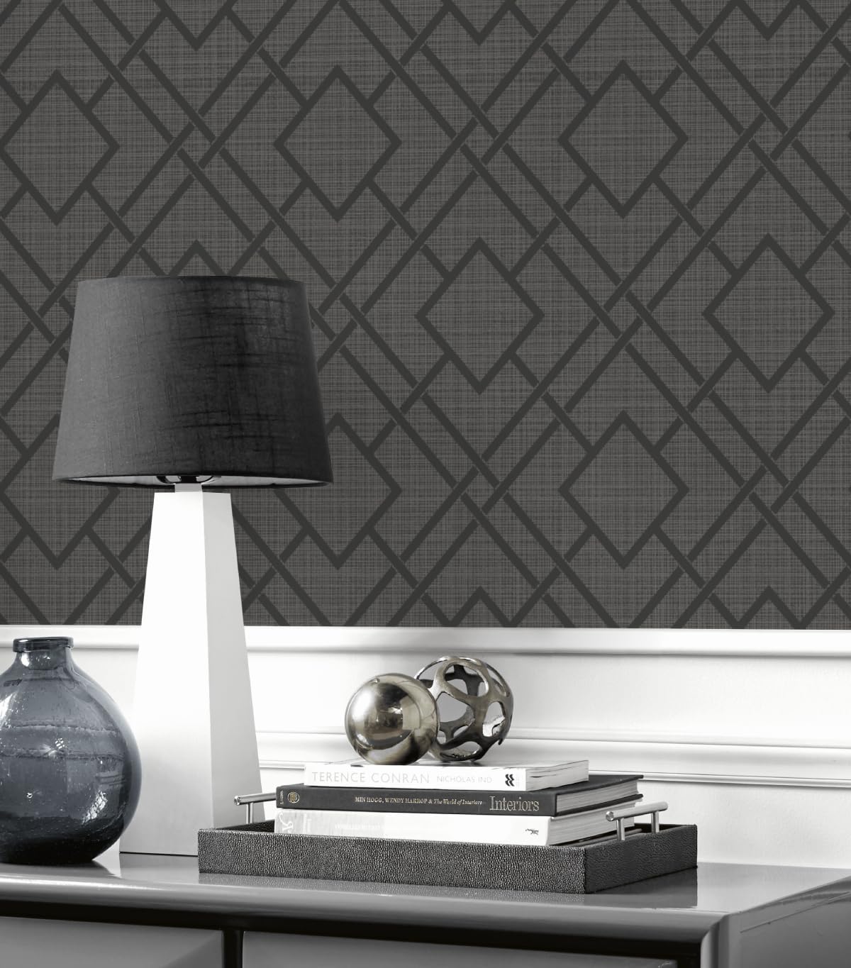 NextWall Diamond Trail Geometric Peel and Stick Wallpaper (Pewter & Charcoal)