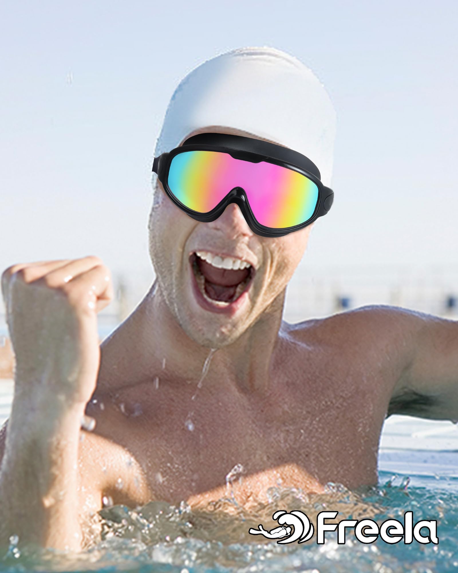Freela Occhialini da nuoto per adulti, uomini e donne, visione ampia a 180°, anti-appannamento, protezione UV, anti-perdita, occhiali da nuoto trasparenti