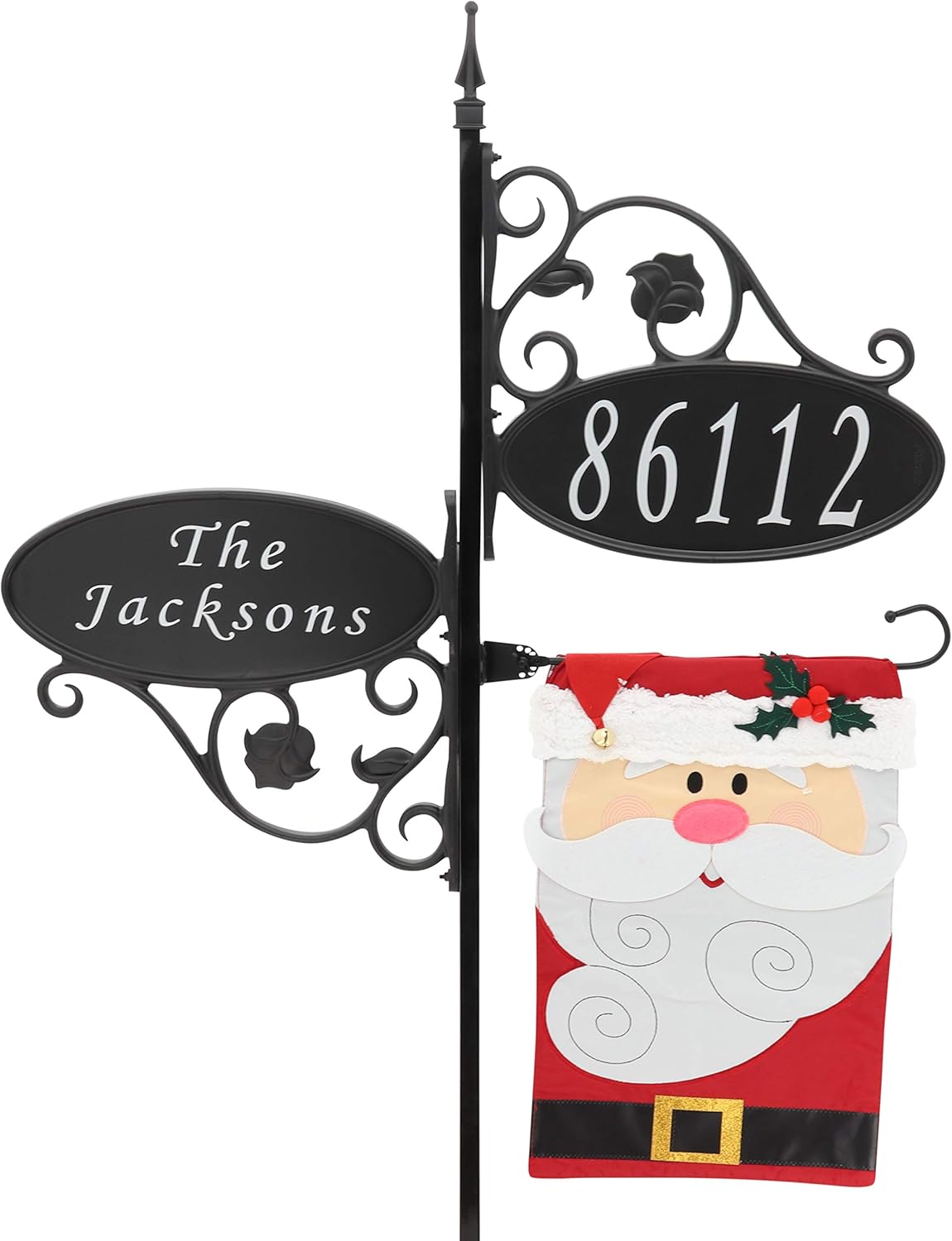 Address America USA Handcrafted Double Park Place Reflective Address Sign with Garden Flag (47" Pole, Christmas Red Truck Flag)
