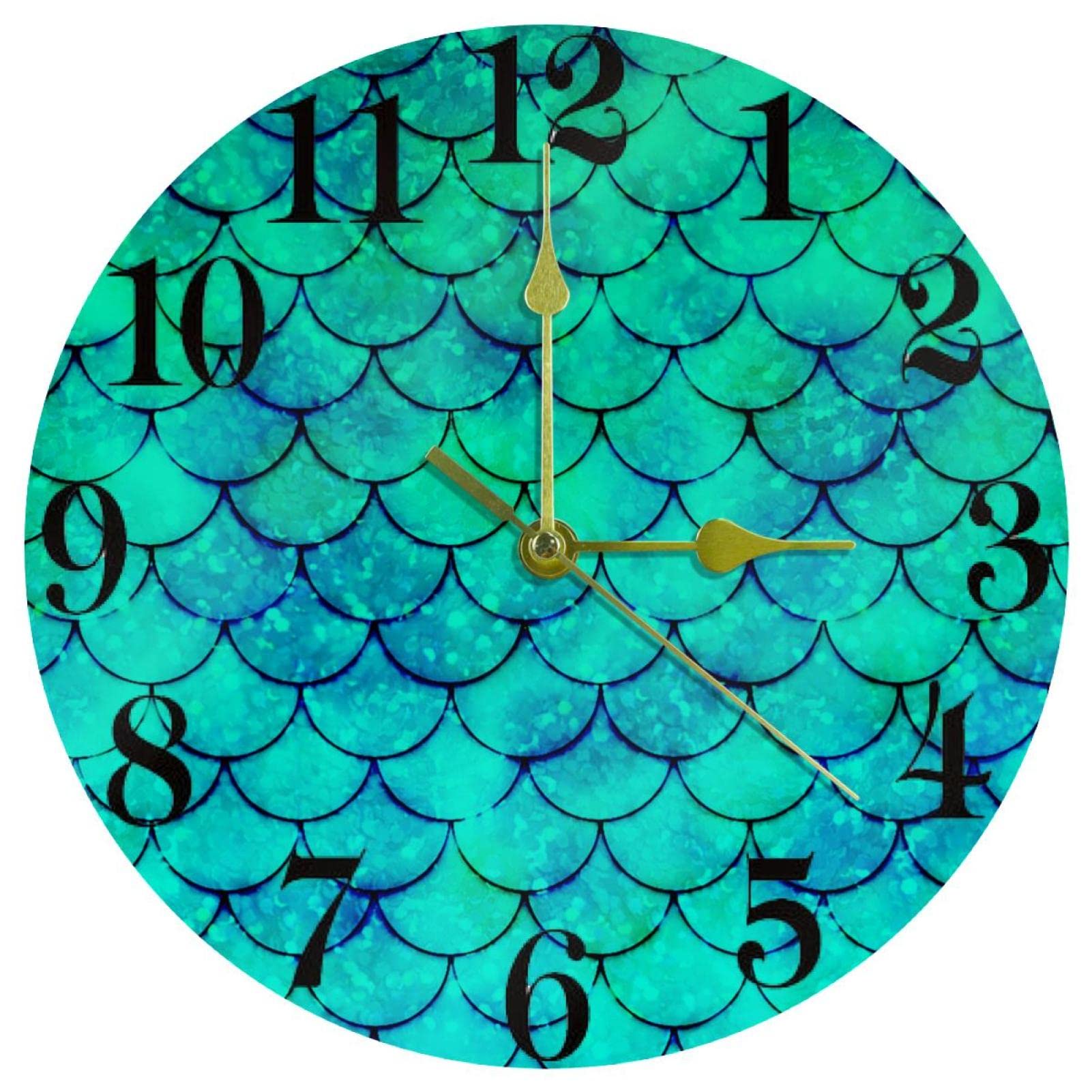 Horloge murale sirène aux écailles vertes pour décorer une chambre ou la cuisine