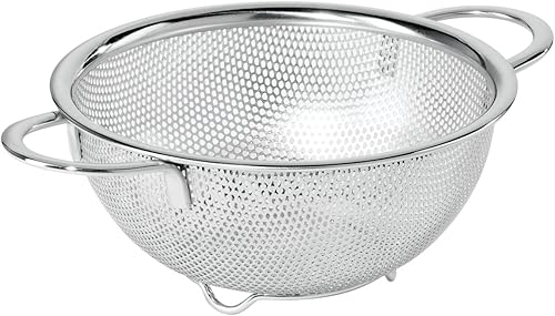 Miniatura 8 de OGGI Colador de acero inoxidable perforado de 2 cuartos de galón, perforado de precisión, colador de drenaje rápido, tamaño generoso, resistente a