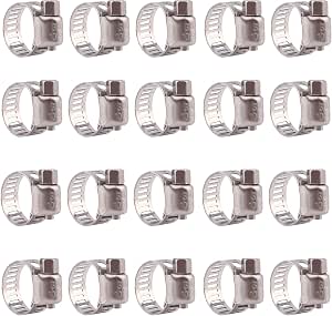 DERNORD 20-Pack Stainless Steel Hose Clamps – 304 Adjustable Worm Gear Clamps 13-19mm For Plumbing & Auto