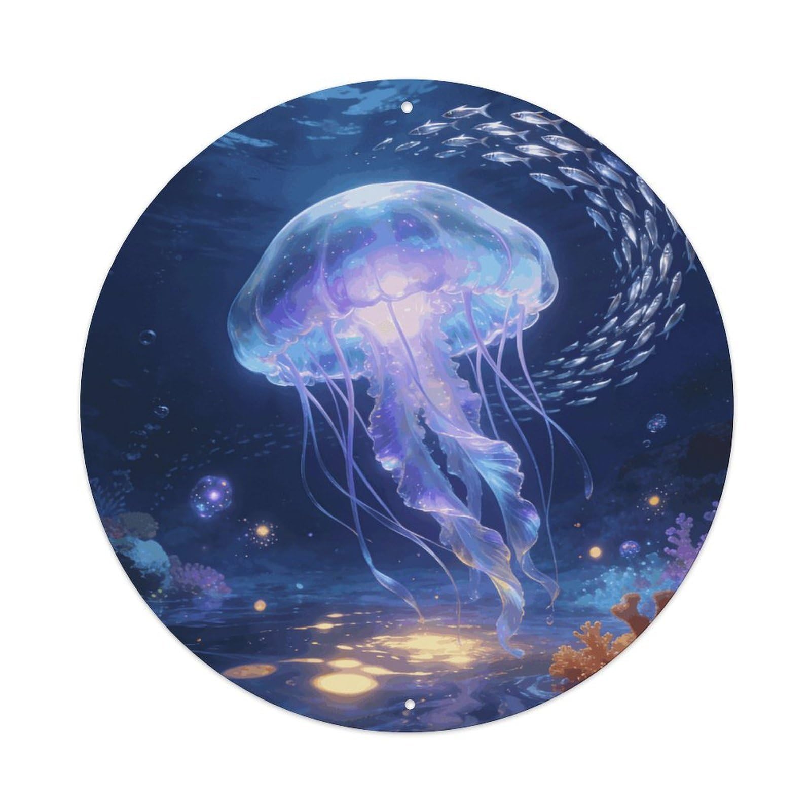 LZQPOEAS Ocean Round Aluminum Wall Art Sign, Metal Indoor Wall Decor with Holes, Durable Circular Aluminum Plaque for Home, Bar, Cafe, Living Room, And Office Decoration