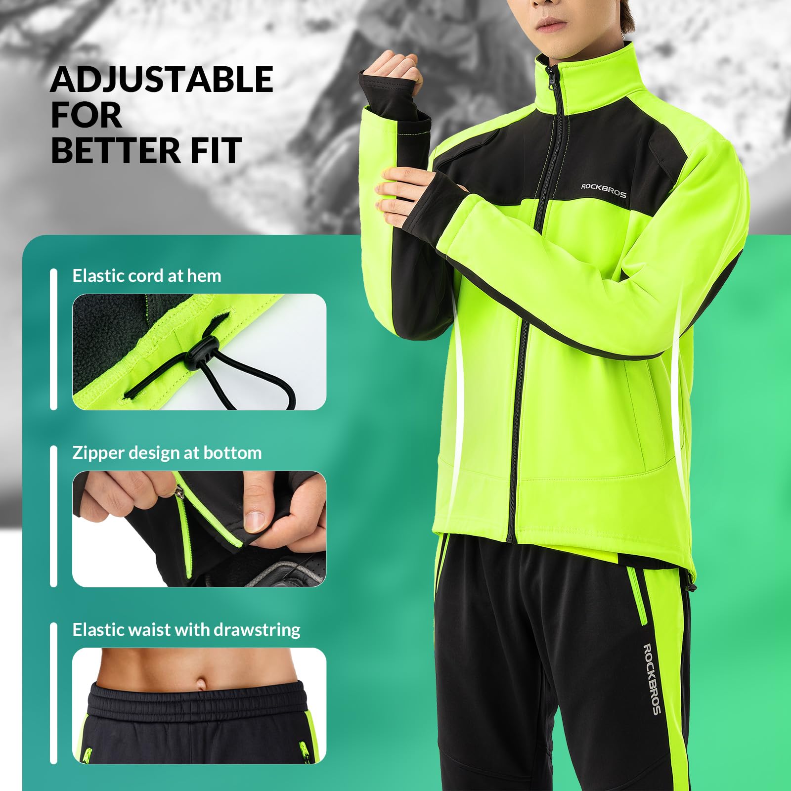 ROCKBROS Chaqueta y Pantalones Largos para Hombre Mujeres Ropa Térmica de Invierno Maillot Antiviento para Deportes al Aire Libre, Ciclismo, Montañismo y Senderismo