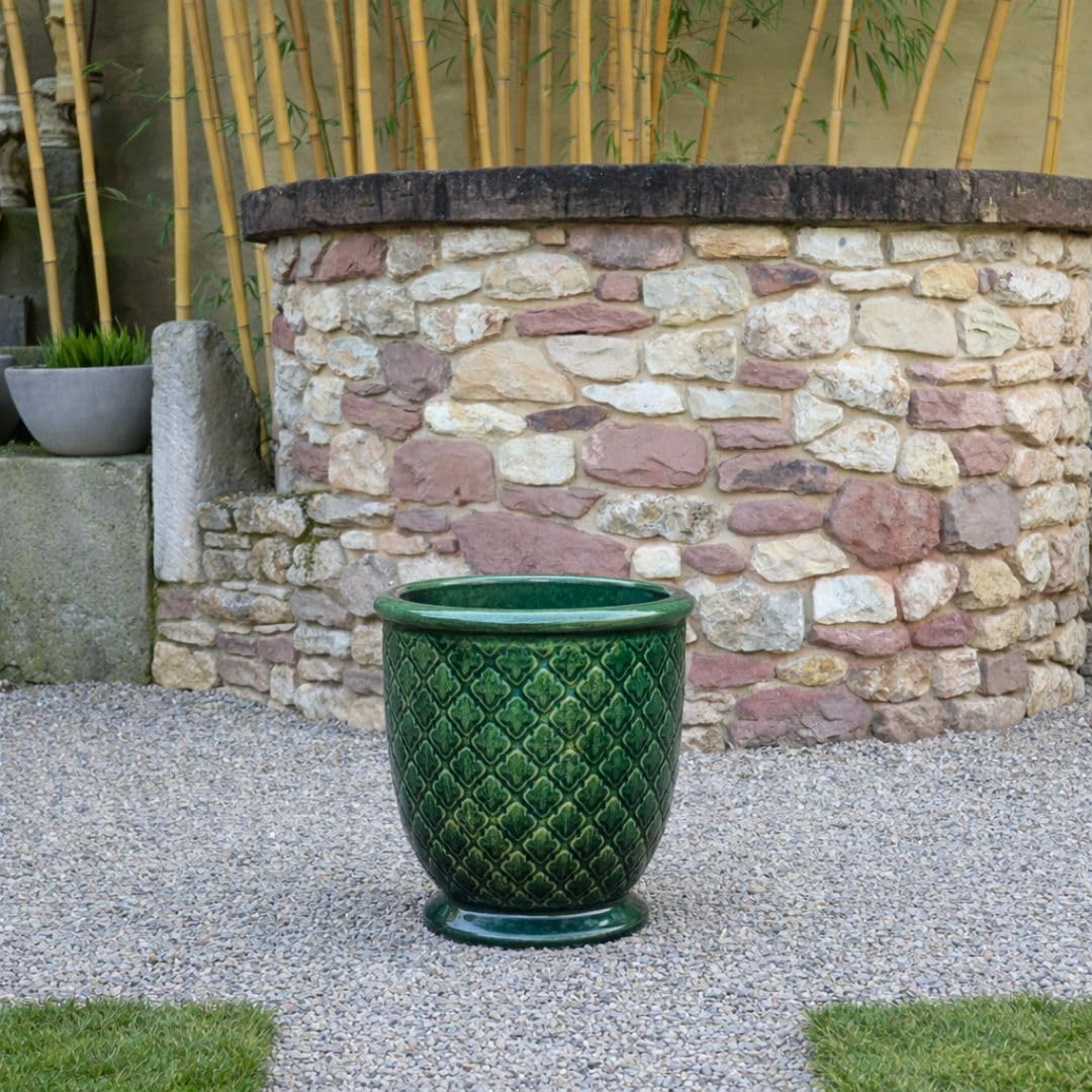 Palatina Werkstatt Jade Provence Pot de fleurs vert foncé terre cuite fait main classique autoportant conique 30,5 cm