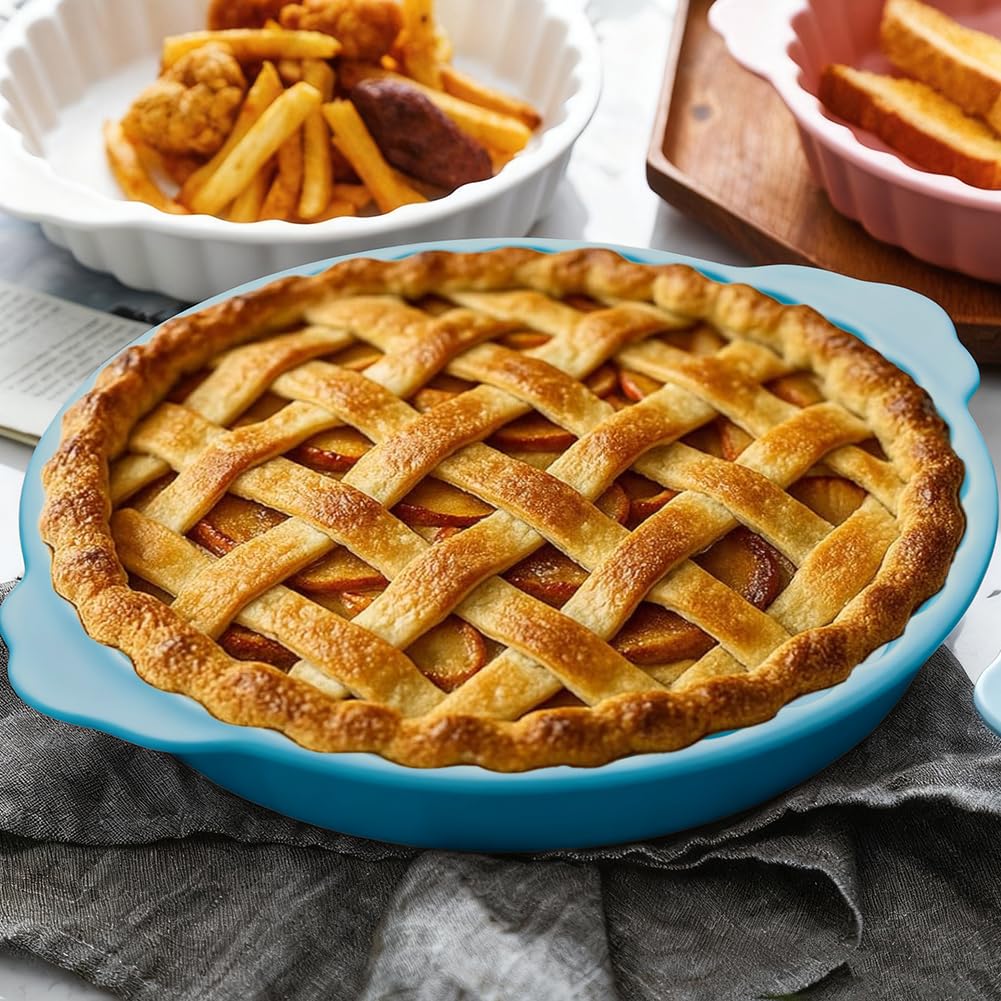 KIVY Tarte & Quiche en Céramique 28 cm - Moule Gâteau Antiadhésif Rond - Moule à Cake 28 cm - Pâtisserie & Tarteformes - Plat à Tarte - Quiche Forme Bleu