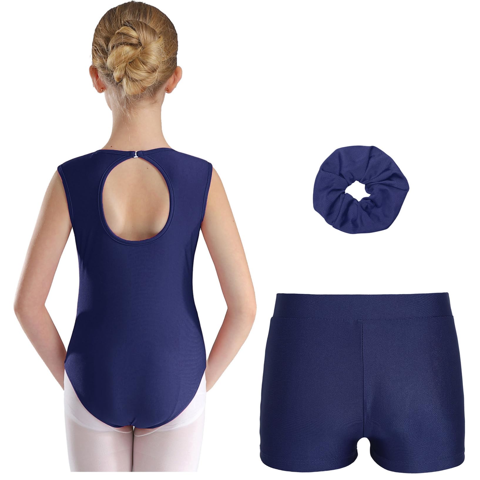 Oyolan Enfant Fille Justaucorps Short Gymnastique Danse Tenue Patinage Artistique Leotard Strass sans Manche Costume