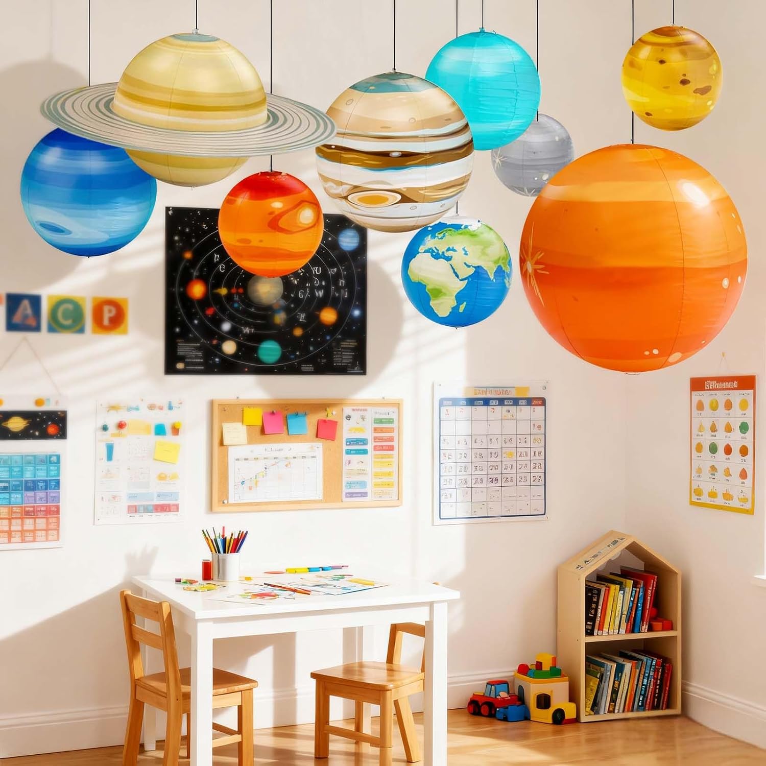 DULLBULL Inflatable Solar System Planets Science Toys with Pump & Hanging Strings – 9 Planets Solar System for Classroom Ceiling Decor, Birthday Party Decorations Astronomy Educational Gift for Kids